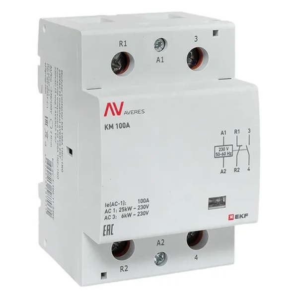 Контактор модульный EKF Averes КМ 100А 1NO+1NC 230В AC 3 модуля