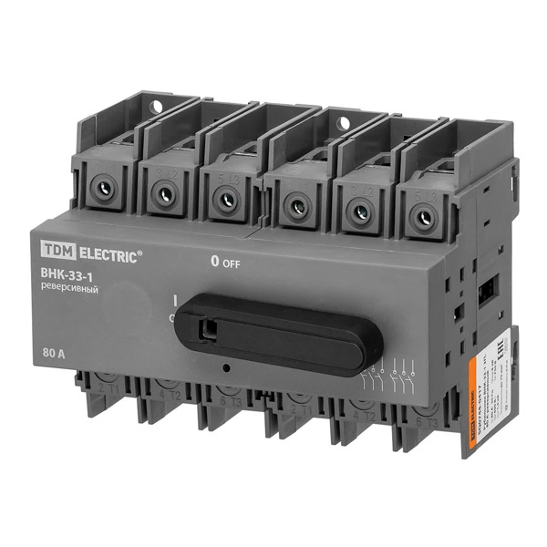 Рубильник TDM ВНК-33-1 3П 80А реверсивный с установленной фронтальной ручкой управления (выключатель нагрузки)