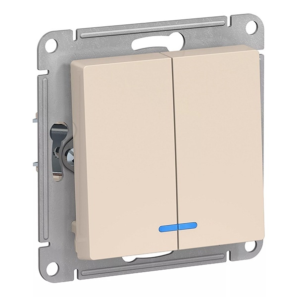 Двухклавишный выключатель с подсветкой SE AtlasDesign 10A быстрозажимные клеммы, бежевый [уп 20 шт]