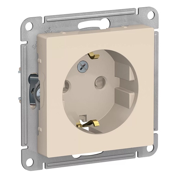 Розетка с заземлением со шторками SE AtlasDesign 16А быстрозажимные клеммы, бежевый [уп 20 шт]