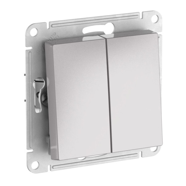 Двухклавишный переключатель SE AtlasDesign 10A быстрозажимные клеммы IP44 Aqua, алюминий