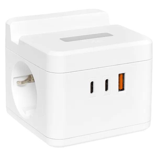 Удлинитель EKF Куб, 2х2Р+Е шторки, 3USB 3А быстрая зарядка подставка ночник, кабель 1,3м 1мм2 PROxim