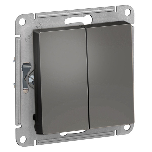 Двухклавишный переключатель SE AtlasDesign 10A быстрозажимные клеммы, сталь [уп 5 шт]