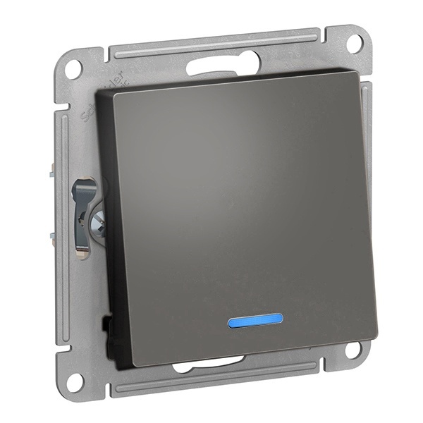 Одноклавишный выключатель с подсветкой SE AtlasDesign 10A быстрозажимные клеммы, сталь [уп 5 шт]