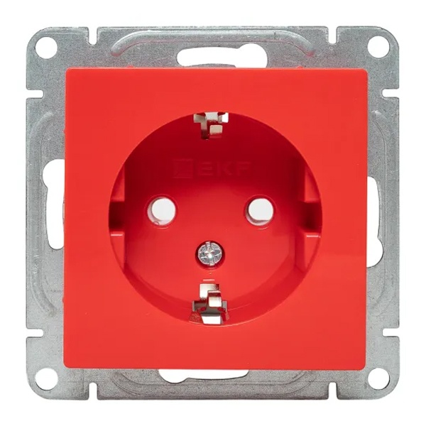Механизм розетки EKF 2P+E 16А с защитными шторками Эпика красный