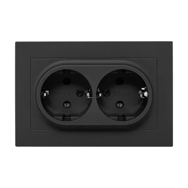 Двойная розетка EKF 2х2P+E 16А с защитными шторками с рамкой Эпика черный