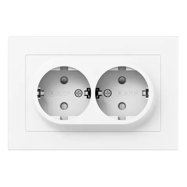 Двойная розетка EKF 2х2P+E 16А с защитными шторками с рамкой Эпика белый