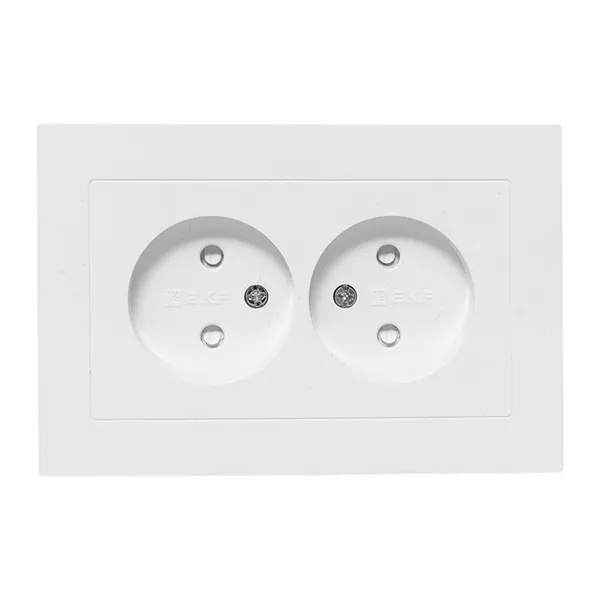 Двойная розетка EKF без заземления 2х2P 16А с защитными шторками с рамкой Эпика белый