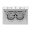 Двойная розетка EKF 2х2P+E 16А с защитными шторками с крышкой с рамкой IP44 Эпика алюминий