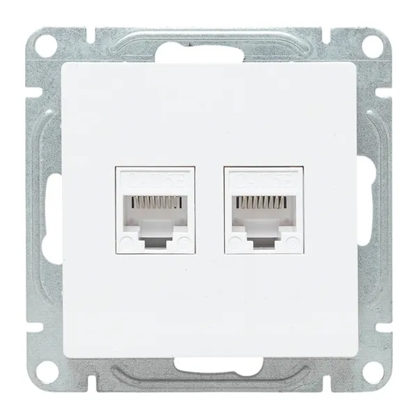 Механизм двойной компьютерной розетки EKF RJ45 кат.5 Эпика белый
