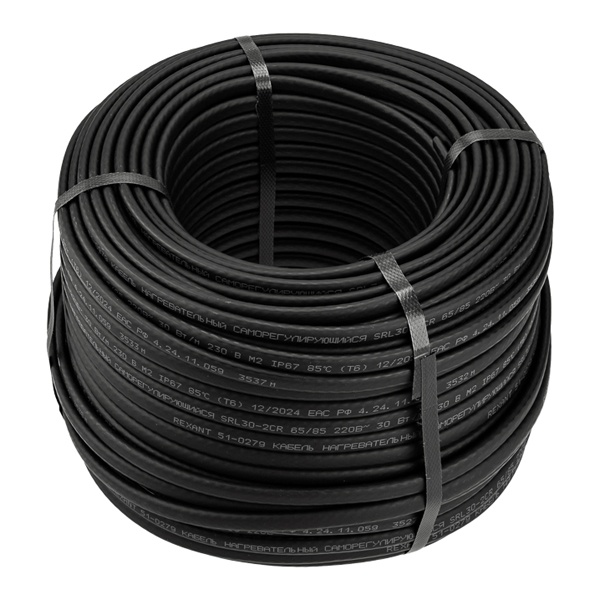 Кабель греющий саморегулирующийся экранированный Rexant SRL30-2CR (30 Вт/м) бухта 100м