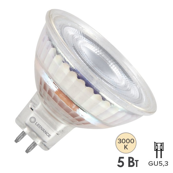 Лампа светодиодная Ledvance LED MR16 (35W) P 5W/930 12V GU5.3 36° DIM 345Lm тепло-белый свет
