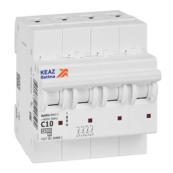 Автоматический выключатель КЭАЗ OptiDin BM63-4C10-4,5-УХЛ3 4P 10A C 4,5кА (автомат электрический)