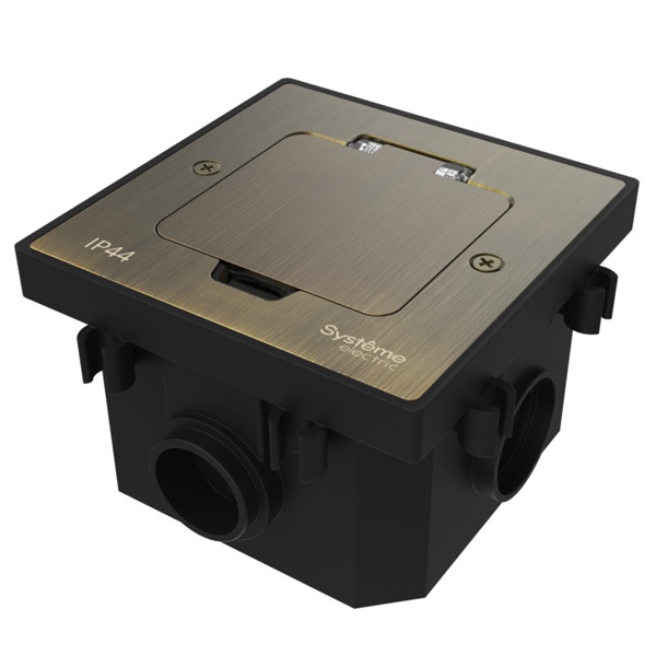 Лючок SE MultiDesk MDK20 на 2 модуля с монтажной коробкой в бетонный пол античная латунь IP44