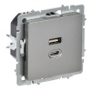 Зарядка высокоскоростная ИЭК BRITE USB A+C 45Вт сталь (РЮ11-2-БрС)