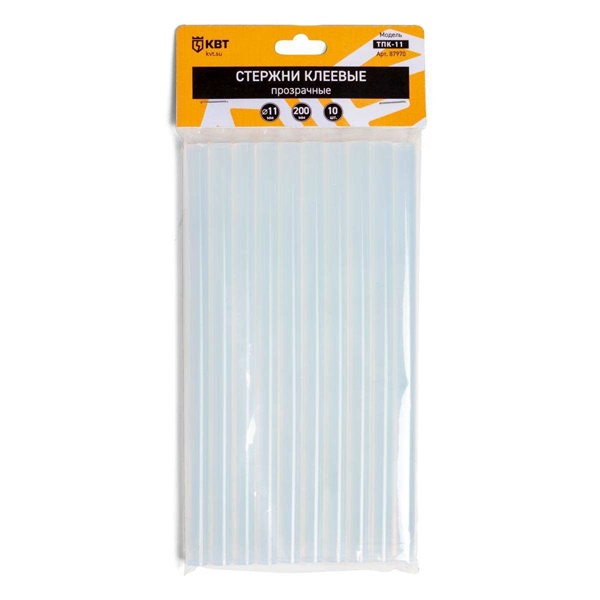Стержни клеевые КВТ прозрачные ТПК-11 термоплавкие для клеевого пистолета (10шт в комплекте)
