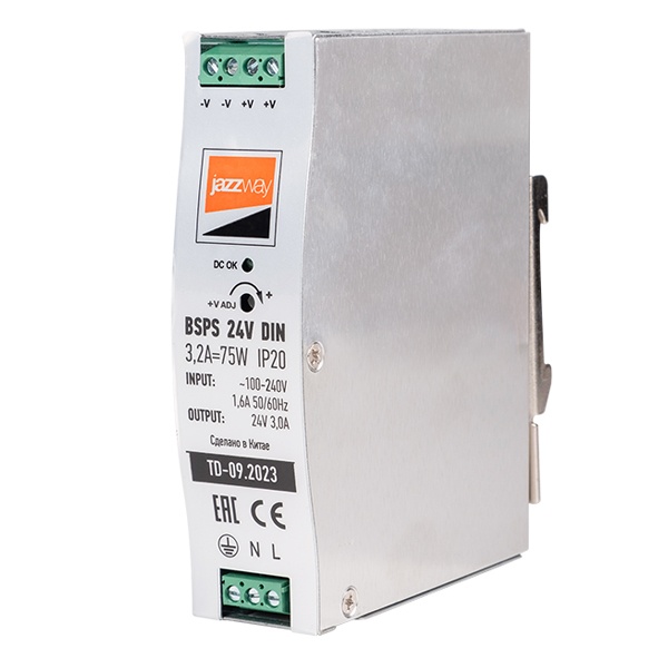 Блок питания с установкой на DIN-рейку JazzWay BSPS DIN 24В 3.2А 75Вт IP20 AL Pro
