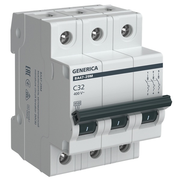 Автоматический выключатель Generica (ИЭК) ВА 47-29М 3Р 32А 4,5кА характеристика С (автомат электрический)