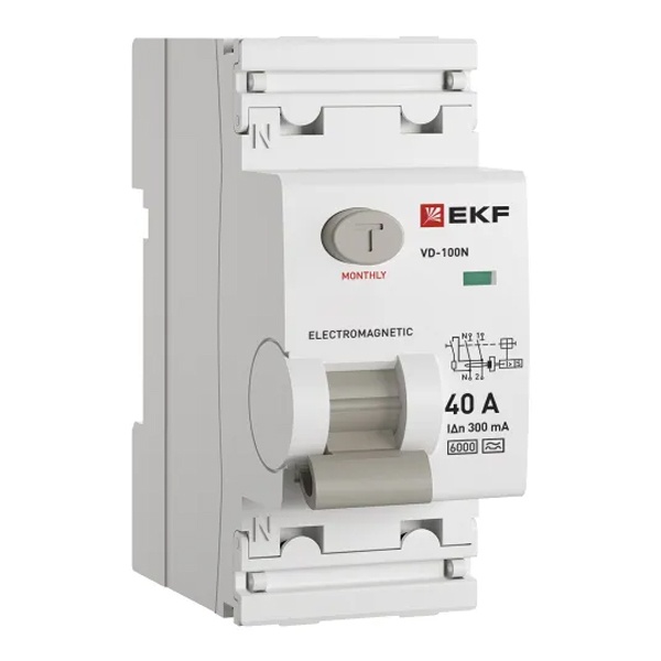 УЗО EKF PROxima ВД-100N 2П 40А 300мА тип A 6кА (электромеханическое) (ВДТ)