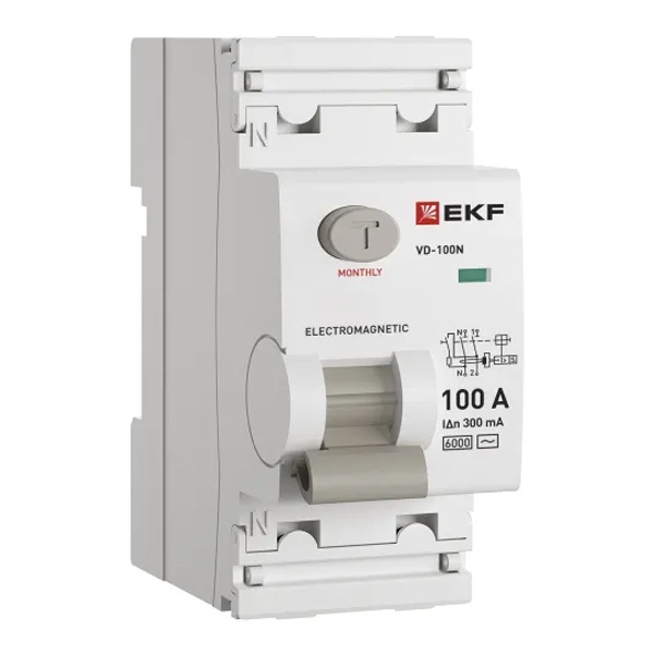 УЗО EKF PROxima ВД-100N 2П 100А 300мА тип AC 6кА (электромеханическое) (ВДТ)