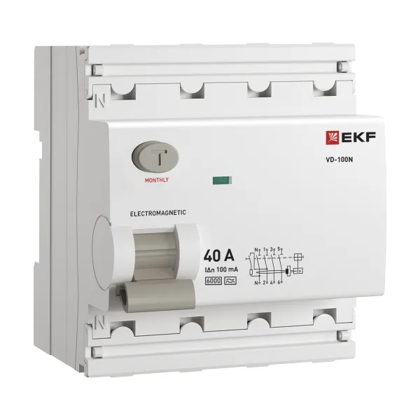 УЗО EKF PROxima ВД-100N 4П 40А 100мА тип A 6кА (электромеханическое) (ВДТ)