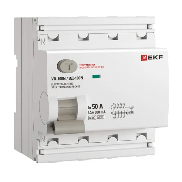 УЗО EKF PROxima ВД-100N 4П 50А 300мА A 6кА (электромеханическое) (ВДТ)