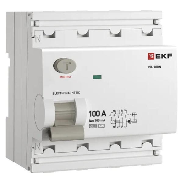УЗО EKF PROxima ВД-100N 4П 100А 300мА тип AC 6кА (электромеханическое) (ВДТ)