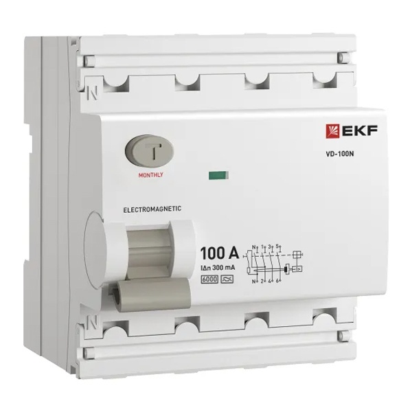 УЗО EKF PROxima ВД-100N 4П 100А 300мА тип A 6кА (электромеханическое) (ВДТ)