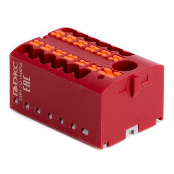 Блок распределительный DKC 1 ввод 6 мм2 12 точек подключения 2,5 мм2 зажим push-in красный