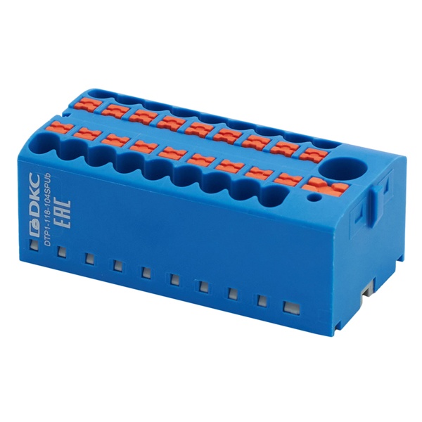 Блок распределительный DKC 1 ввод 6 мм2 18 точек подключения 2,5 мм2 зажим push-in синий