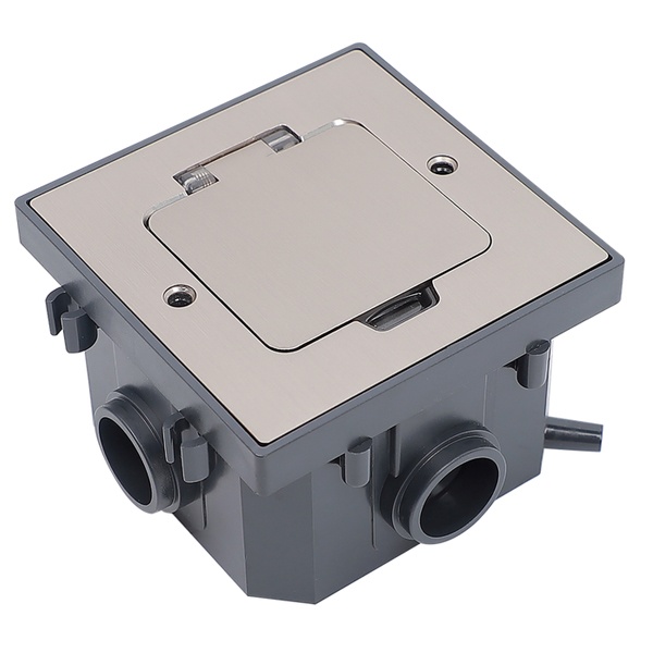 Лючок ИЭК PRIMER в бетонный пол с коробкой и установочным комплектом на 2 модуля IP44 матовый никель