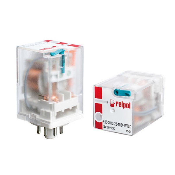 Реле Relpol R15-2013-23-1220-WT 10A 3CO AgNi 220В DC кнопка тест, механический индикатор IP40
