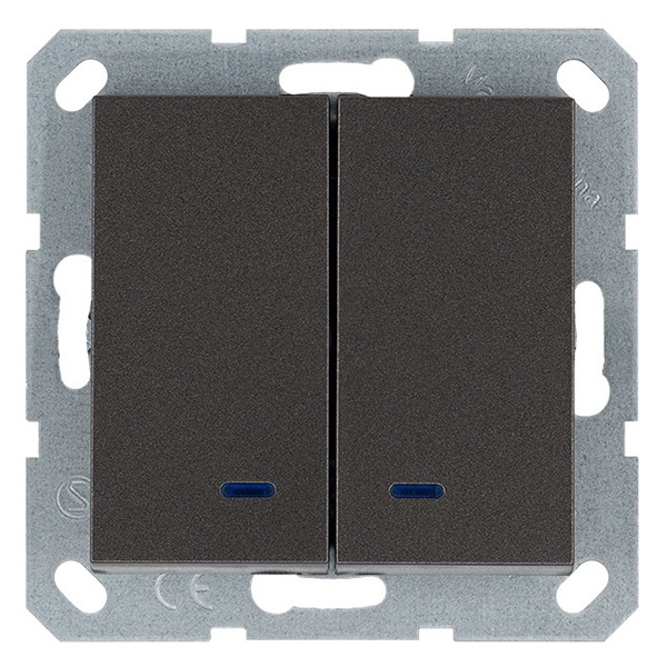 Выключатель двухклавишный c индикацией Jasmart G 10A, мокко