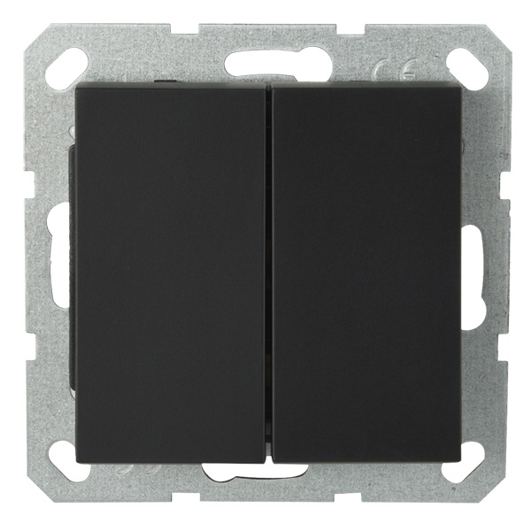 Выключатель двухклавишный перекрестный Jasmart G 10A, черный матовый