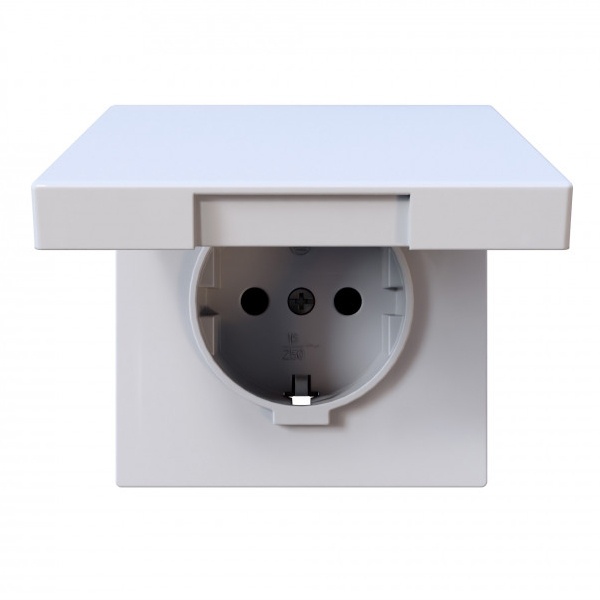 Розетка с заземлением со шторками и крышкой Jasmart FD 16А, белый глянцевый