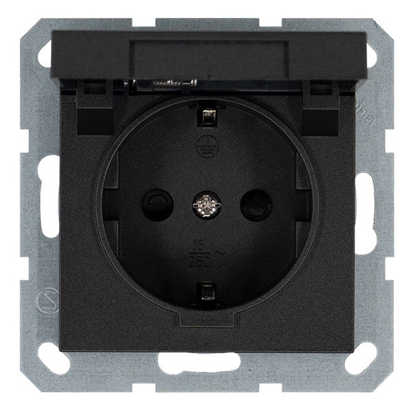 Розетка с заземлением со шторками и крышкой Jasmart G 16А, антрацит