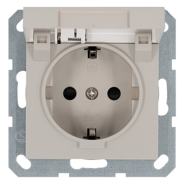 Розетка с заземлением со шторками и крышкой Jasmart G 16А, тауп