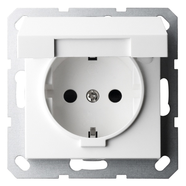 Розетка с заземлением со шторками и крышкой Jasmart G 16А, белый глянцевый