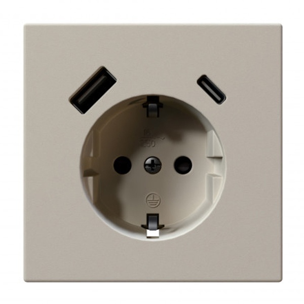 Розетка с заземлением со шторками Jasmart FD 16A USB A+C 25W, Сахара