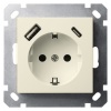 Розетка с заземлением со шторками Jasmart G 16A USB A+C 25W, слоновая кость (бежевый)