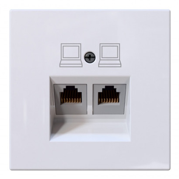 Интернет-розетка RJ45 Jasmart FD двойная категория 6, белый глянцевый