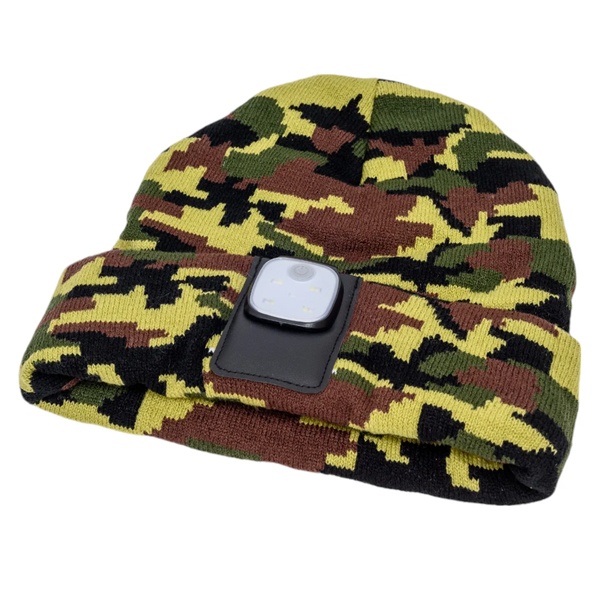 Шапка с фонариком 215х205х5 камуфляж (фонарь 68х40х23мм съемный аккум. 3.7В/300mAh) 3 режима