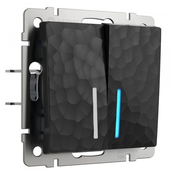 Выключатель двухклавишный проходной с подсветкой Werkel Hammer черный