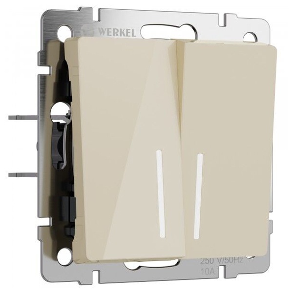 Выключатель двухклавишный проходной с подсветкой Werkel акрил айвори