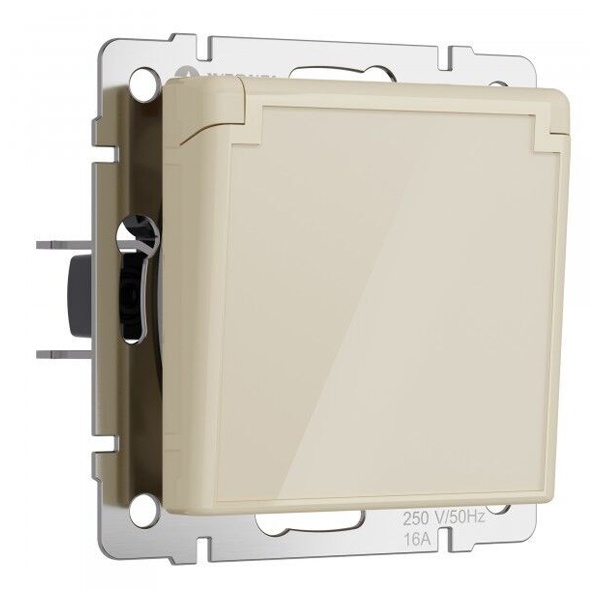 Розетка влагозащищенная с заземлением с крышкой и шторками IP44 Werkel акрил айвори