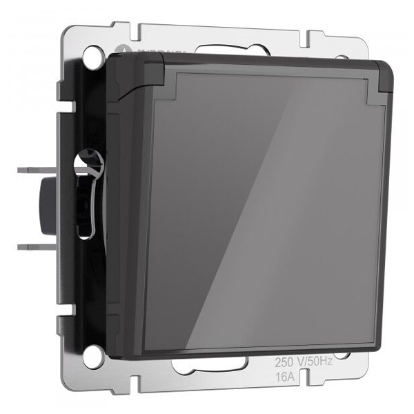 Розетка влагозащищенная с заземлением с крышкой и шторками IP44 Werkel акрил графит