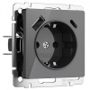 Розетка с заземлением, шторками и USB тип A+C Werkel акрил графит