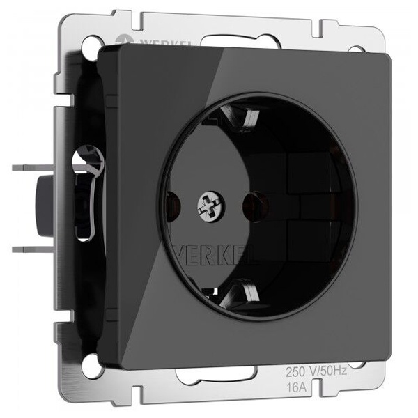 Розетка с заземлением и шторками Werkel акрил черный