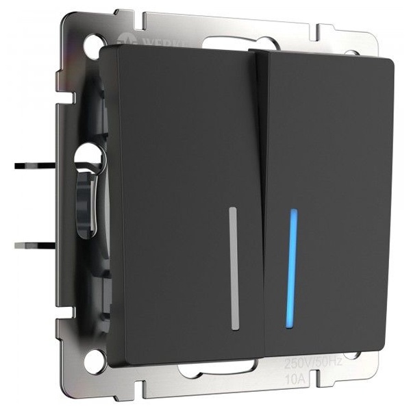 Выключатель двухклавишный с подсветкой Werkel черный матовый