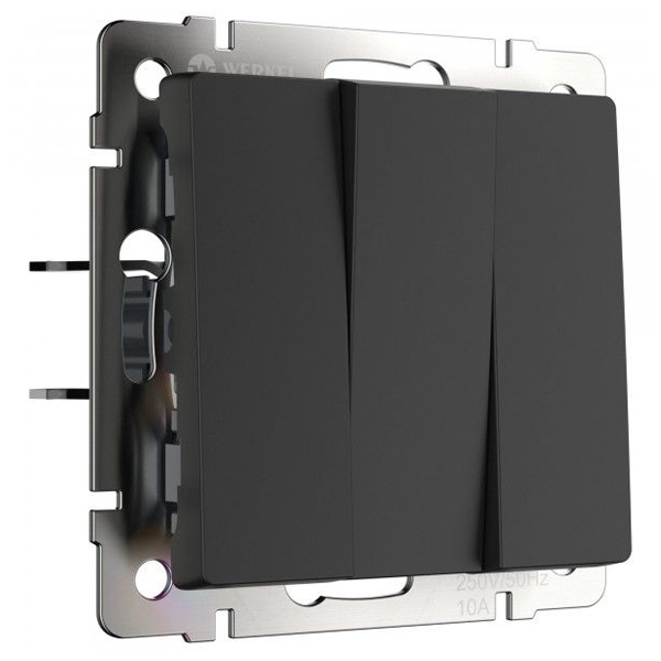 Выключатель трехклавишный Werkel черный матовый